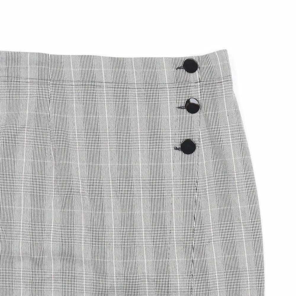 Marks and Spencer Womens Black Plaid Polyester A-Line Skirt Size 36 in Button