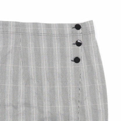 Marks and Spencer Womens Black Plaid Polyester A-Line Skirt Size 36 in Button