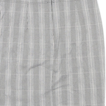Marks and Spencer Womens Black Plaid Polyester A-Line Skirt Size 36 in Button