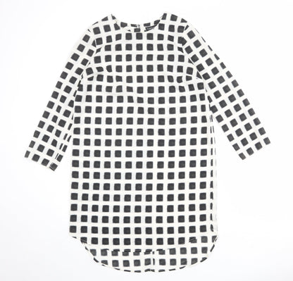 Topshop Womens Ivory Check Polyester Shift Size 10 Boat Neck Button