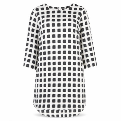 Topshop Womens Ivory Check Polyester Shift Size 10 Boat Neck Button