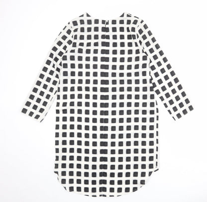 Topshop Womens Ivory Check Polyester Shift Size 10 Boat Neck Button