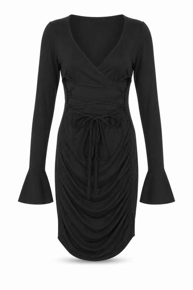 PRETTYLITTLETHING Womens Black Polyester Bodycon Size 4 V-Neck Pullover - Flute Sleeve