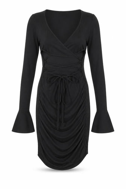 PRETTYLITTLETHING Womens Black Polyester Bodycon Size 4 V-Neck Pullover - Flute Sleeve