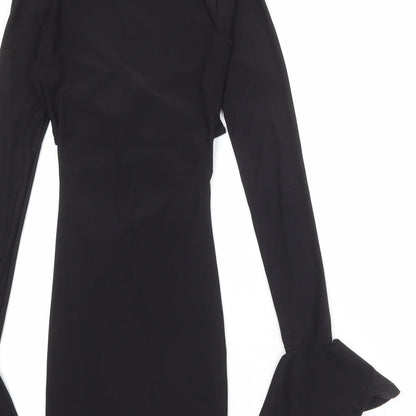 PRETTYLITTLETHING Womens Black Polyester Bodycon Size 4 V-Neck Pullover - Flute Sleeve