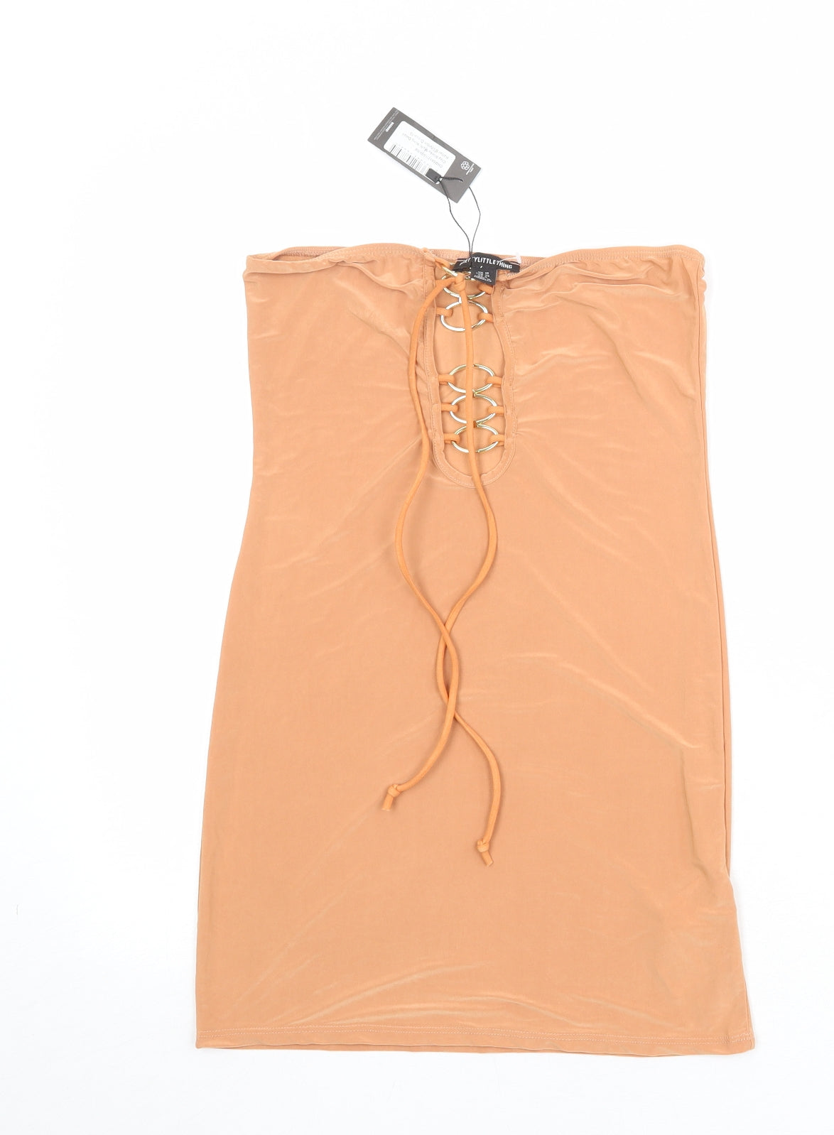 PRETTYLITTLETHING Womens Orange Polyester Mini Size 10 Square Neck Tie - Strapless