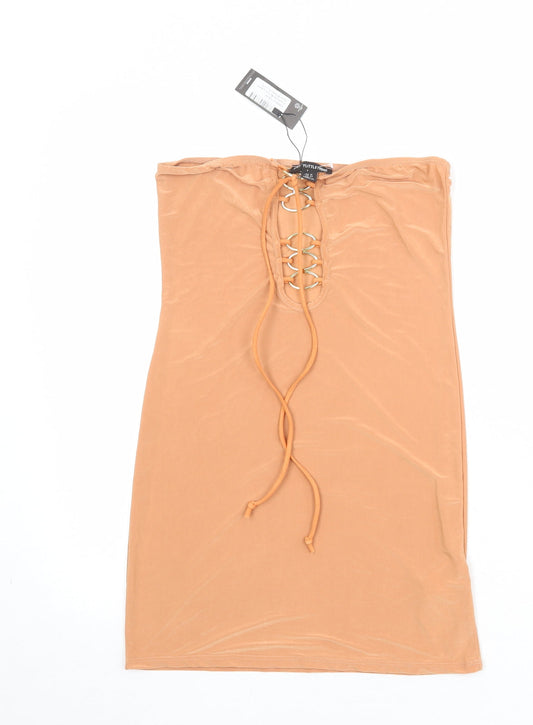 PRETTYLITTLETHING Womens Orange Polyester Mini Size 10 Square Neck Tie - Strapless