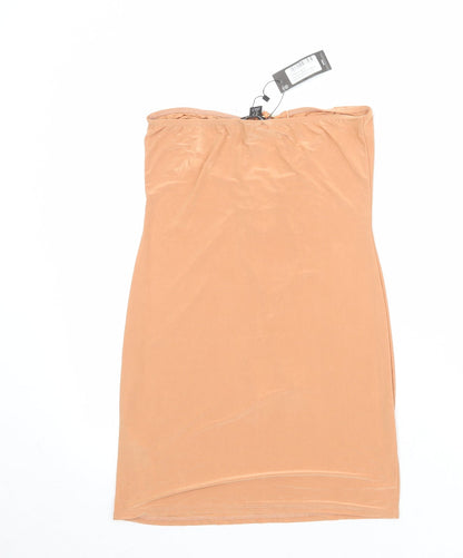 PRETTYLITTLETHING Womens Orange Polyester Mini Size 10 Square Neck Tie - Strapless