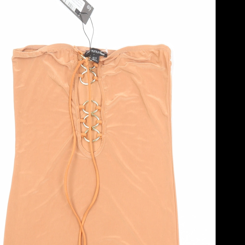 PRETTYLITTLETHING Womens Orange Polyester Mini Size 10 Square Neck Tie - Strapless