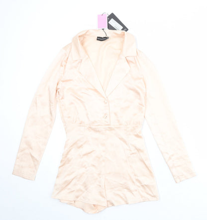 PRETTYLITTLETHING Womens Pink Polyester Playsuit One-Piece Size 6 Zip