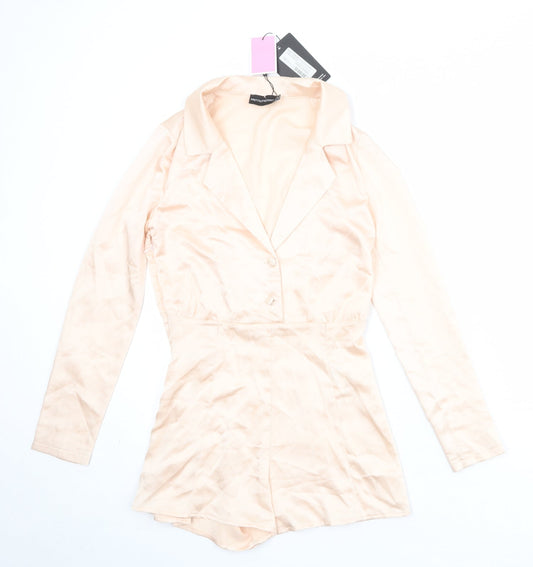 PRETTYLITTLETHING Womens Pink Polyester Playsuit One-Piece Size 6 Zip