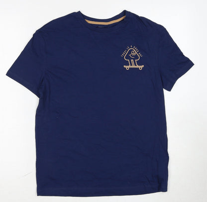 Marks and Spencer Boys Blue Cotton Basic T-Shirt Size 12-13 Years Round Neck Pullover - Today Is A Good Day