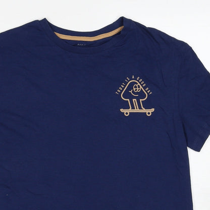 Marks and Spencer Boys Blue Cotton Basic T-Shirt Size 12-13 Years Round Neck Pullover - Today Is A Good Day