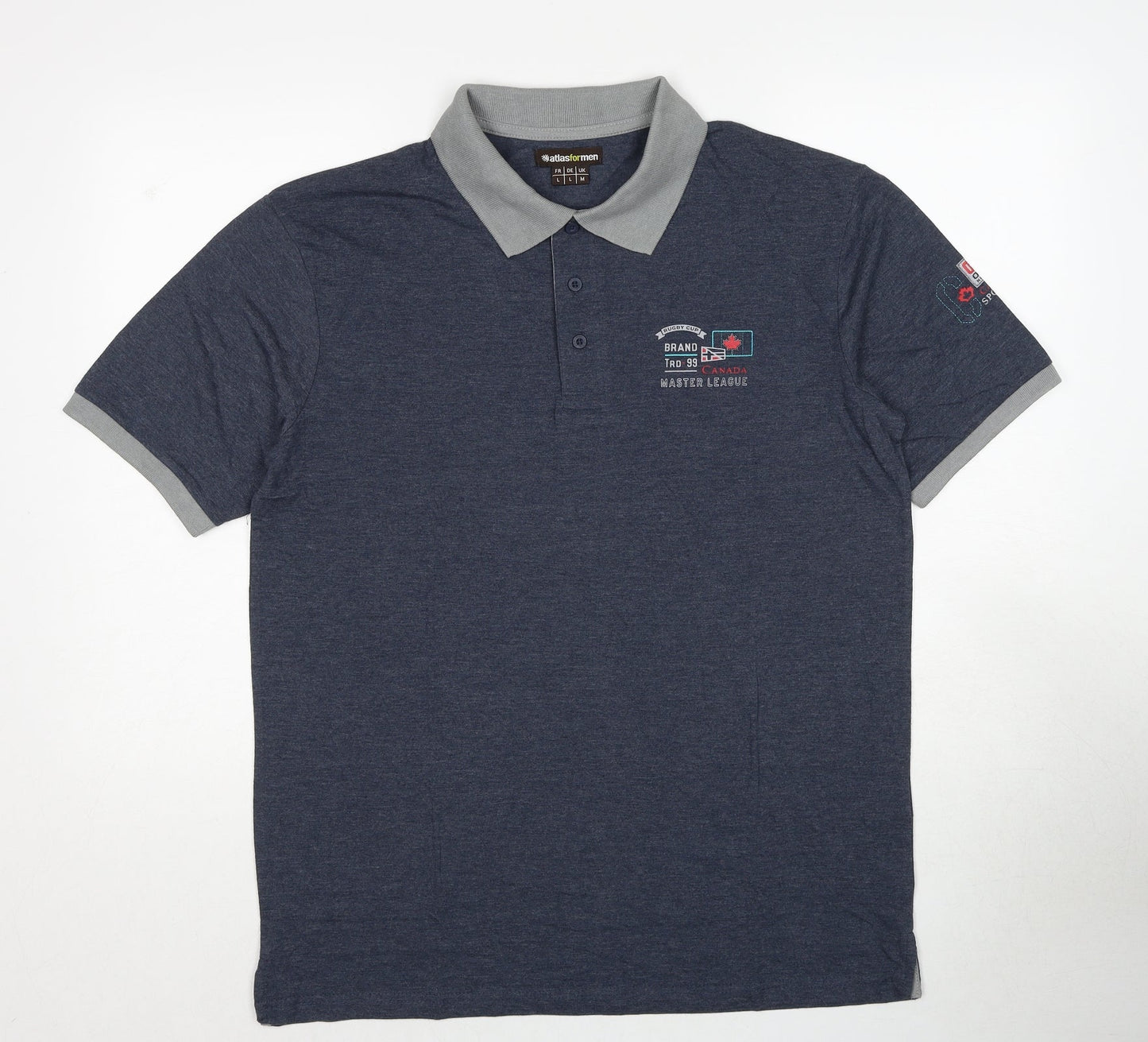 Atlas Mens Blue Cotton Polo Size M Collared Pullover - Rugby Club Canada