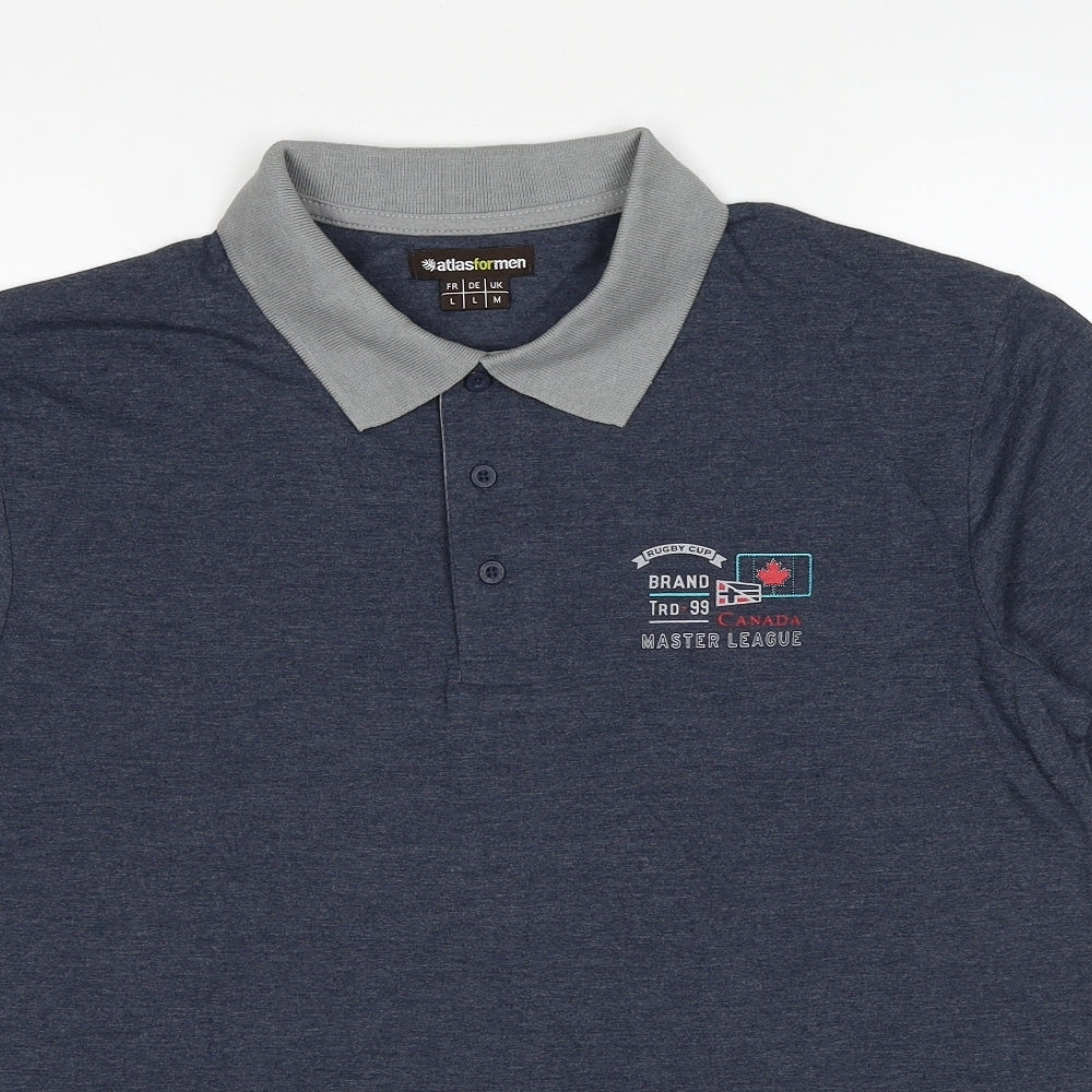 Atlas Mens Blue Cotton Polo Size M Collared Pullover - Rugby Club Canada