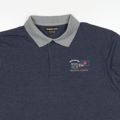 Atlas Mens Blue Cotton Polo Size M Collared Pullover - Rugby Club Canada