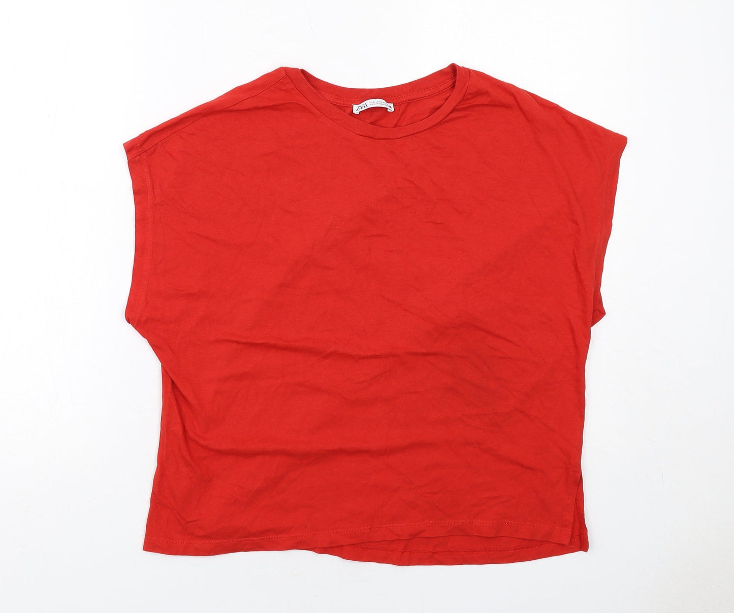 Womens UK Size S Zara Red Basic T-Shirt