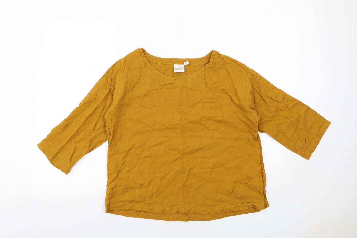 Coincasa Womens Yellow Cotton Basic T-Shirt Size S Boat Neck