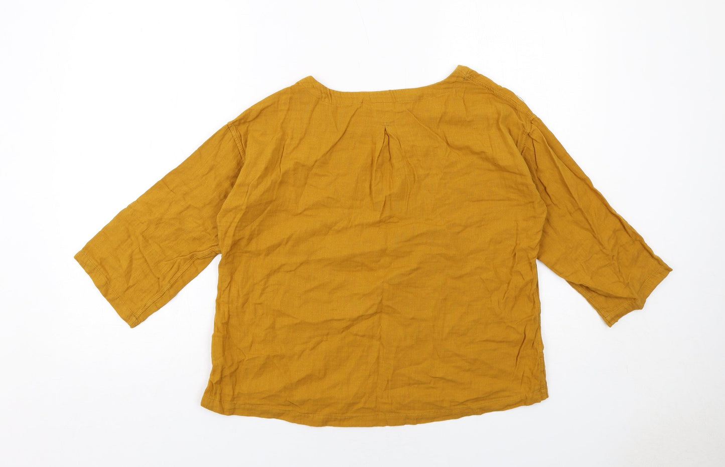 Coincasa Womens Yellow Cotton Basic T-Shirt Size S Boat Neck
