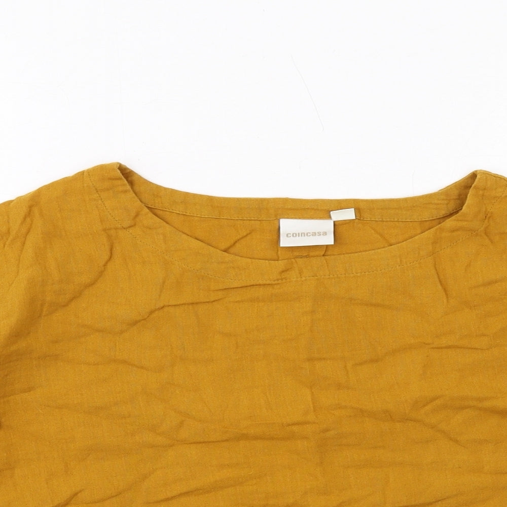 Coincasa Womens Yellow Cotton Basic T-Shirt Size S Boat Neck