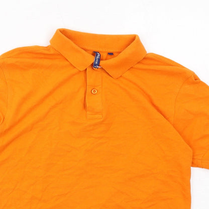 Asquith & Fox Mens Orange Cotton Polo Size S Collared Button