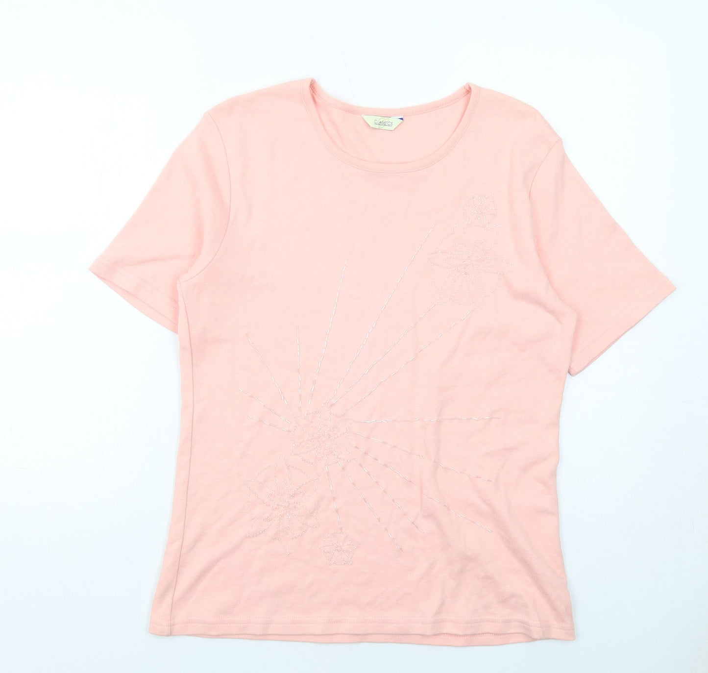 Classics Womens Pink Cotton Basic T-Shirt Size 16 Round Neck