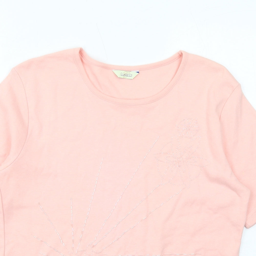 Classics Womens Pink Cotton Basic T-Shirt Size 16 Round Neck