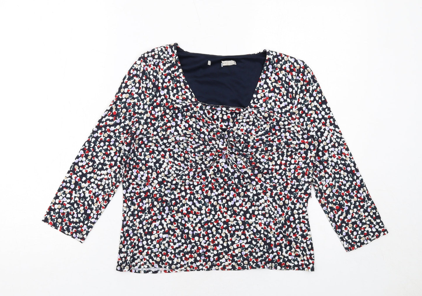 John Lewis Womens Blue Geometric Viscose Basic Blouse Size 12 Square Neck - Twist Detail