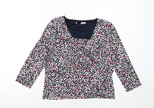 John Lewis Womens Blue Geometric Viscose Basic Blouse Size 12 Square Neck - Twist Detail