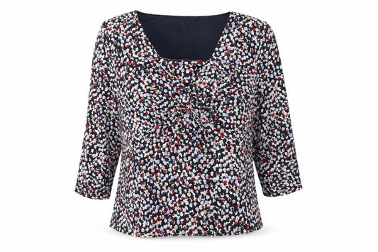 John Lewis Womens Blue Geometric Viscose Basic Blouse Size 12 Square Neck - Twist Detail