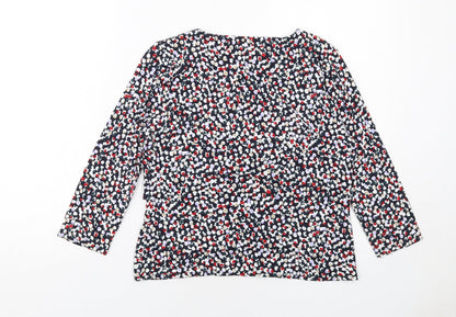 John Lewis Womens Blue Geometric Viscose Basic Blouse Size 12 Square Neck - Twist Detail