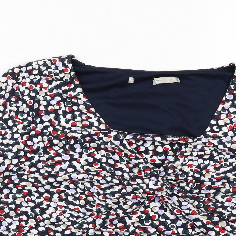 John Lewis Womens Blue Geometric Viscose Basic Blouse Size 12 Square Neck - Twist Detail