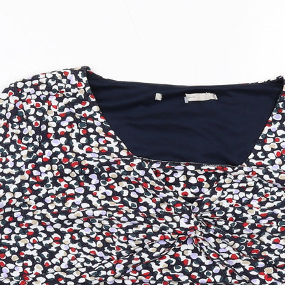 John Lewis Womens Blue Geometric Viscose Basic Blouse Size 12 Square Neck - Twist Detail