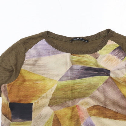 Womens UK Size S Zara Brown Basic T-Shirt