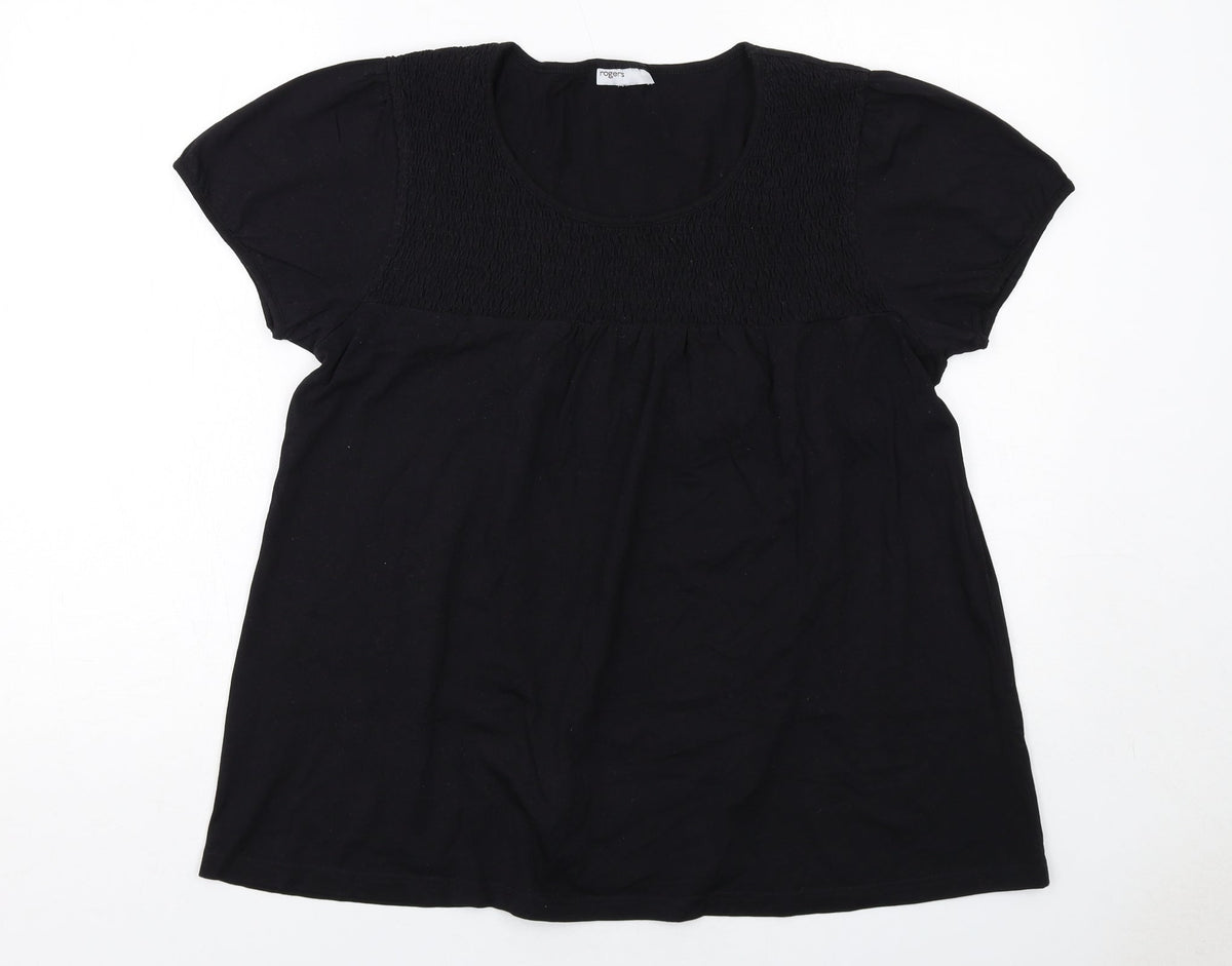 Rogers Womens Black Cotton Basic Blouse Size 10 Round Neck
