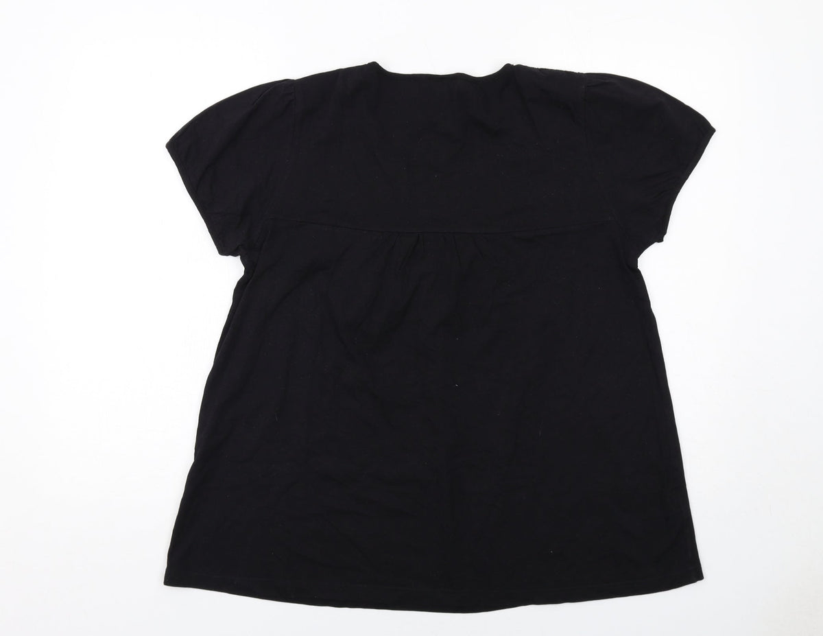 Rogers Womens Black Cotton Basic Blouse Size 10 Round Neck