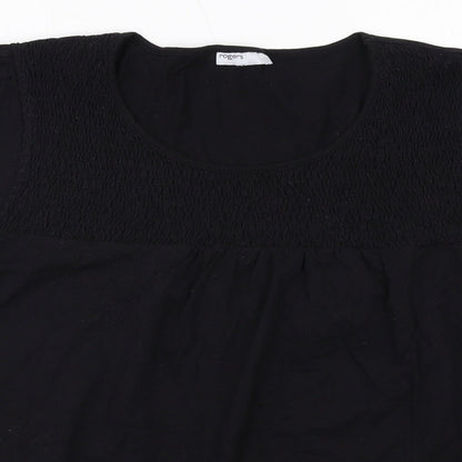 Rogers Womens Black Cotton Basic Blouse Size 10 Round Neck