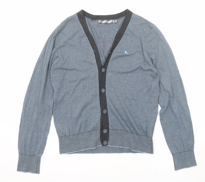 Modern Amusement Womens Blue V-Neck Striped Cotton Cardigan Jumper Size M