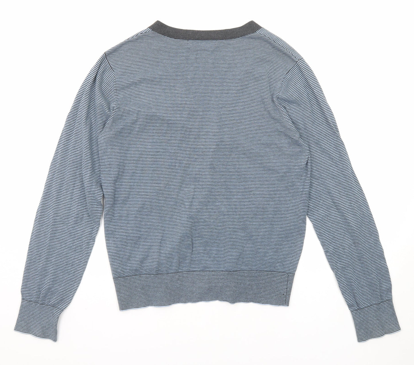 Modern Amusement Womens Blue V-Neck Striped Cotton Cardigan Jumper Size M