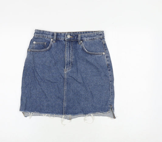 H&M Womens Blue Cotton A-Line Skirt Size 10 Zip