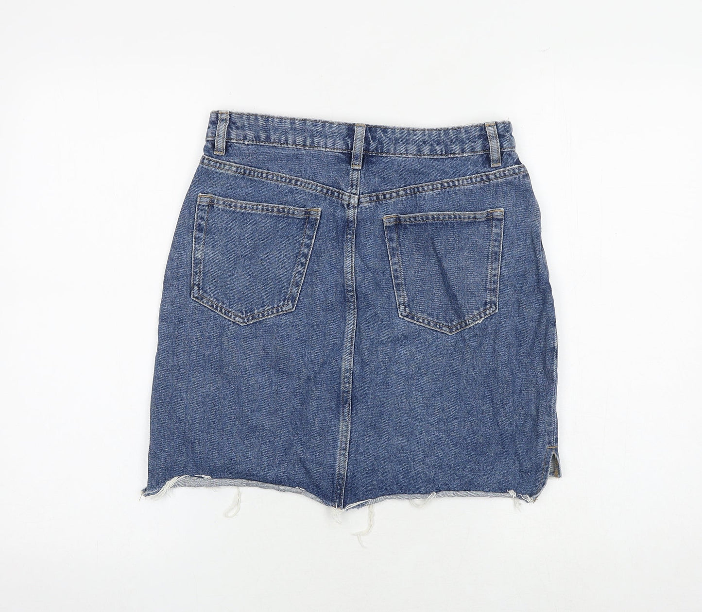 H&M Womens Blue Cotton A-Line Skirt Size 10 Zip