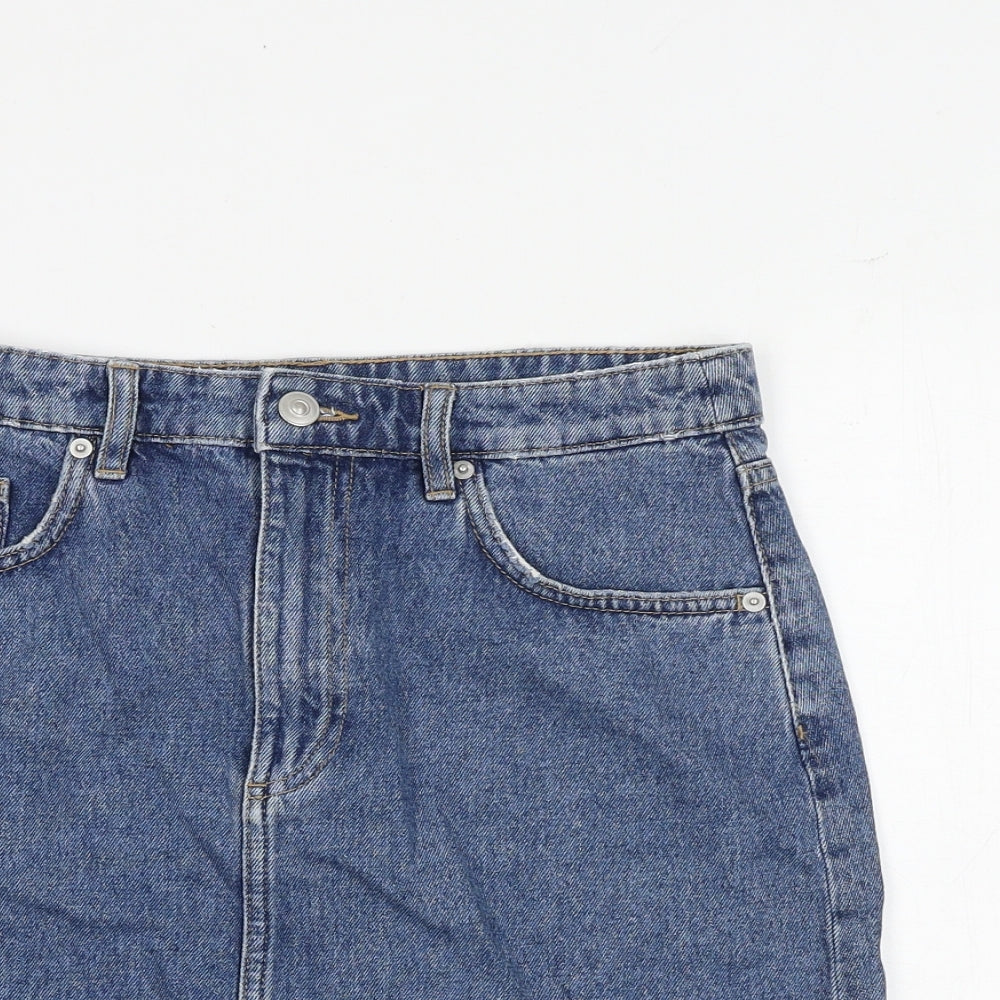 H&M Womens Blue Cotton A-Line Skirt Size 10 Zip