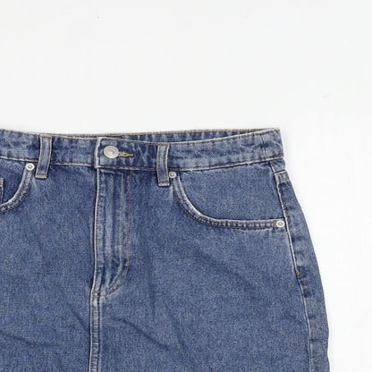 H&M Womens Blue Cotton A-Line Skirt Size 10 Zip