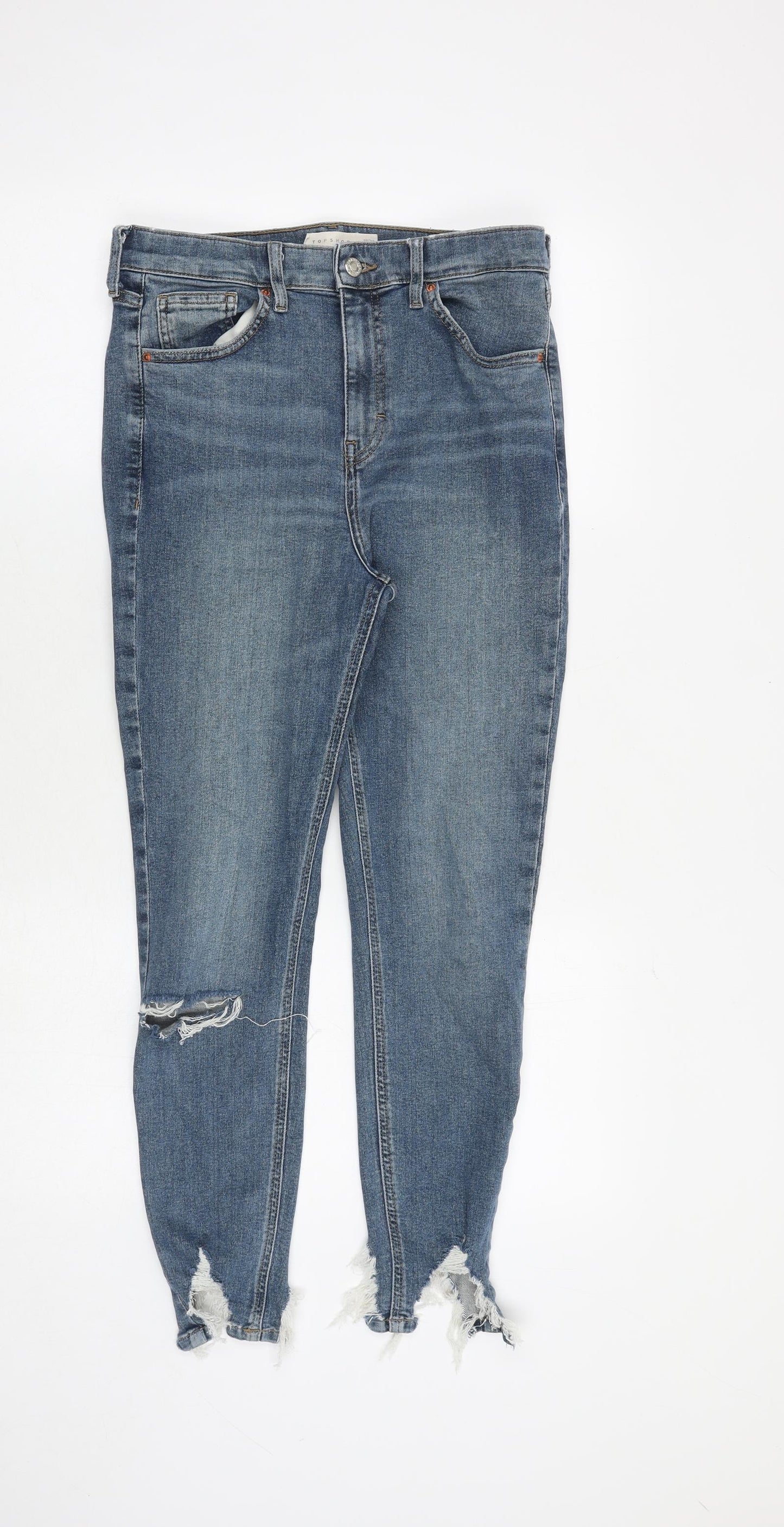 Topshop Womens Blue Cotton Skinny Jeans Size 30 in Regular Zip