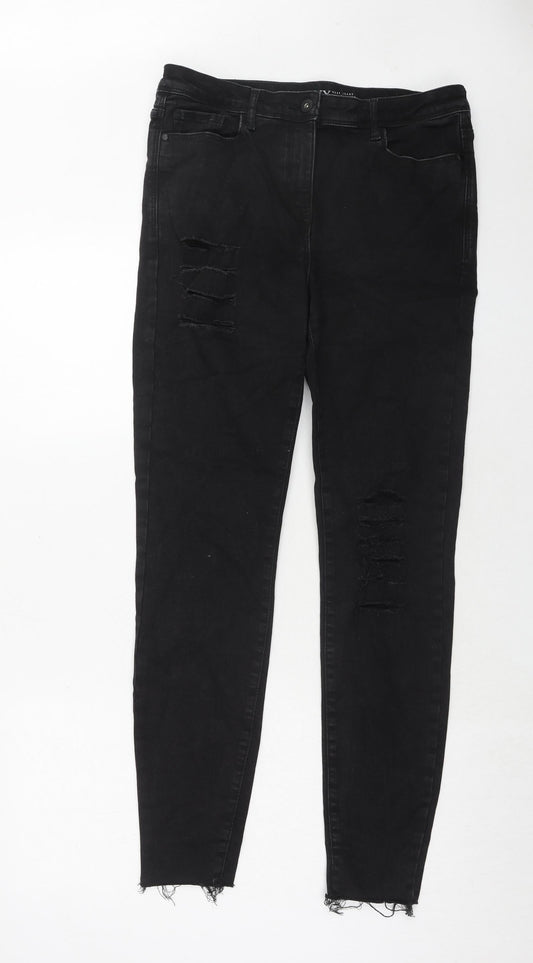 NEXT Womens Black Cotton Skinny Jeans Size 12 Regular Zip