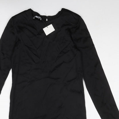 Zara Womens Black Polyester Mini Size M Boat Neck Button