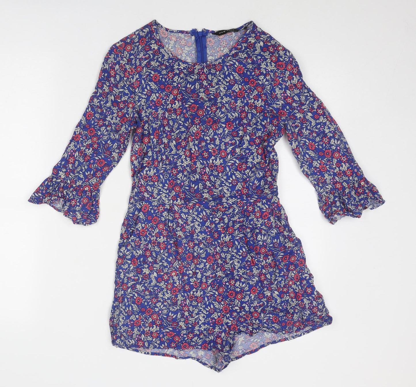 New Look Womens Blue Floral Viscose Playsuit One-Piece Size 8 Zip