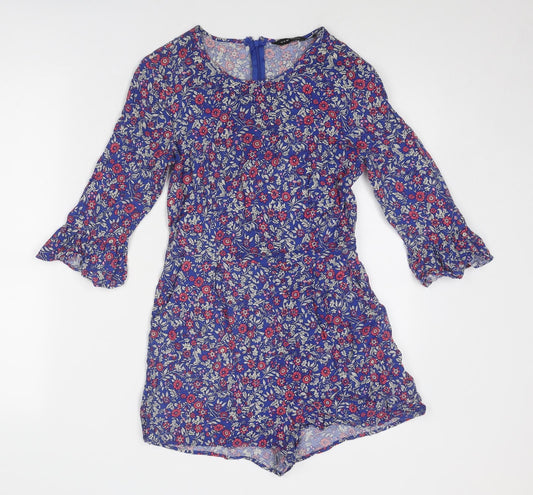 New Look Womens Blue Floral Viscose Playsuit One-Piece Size 8 Zip