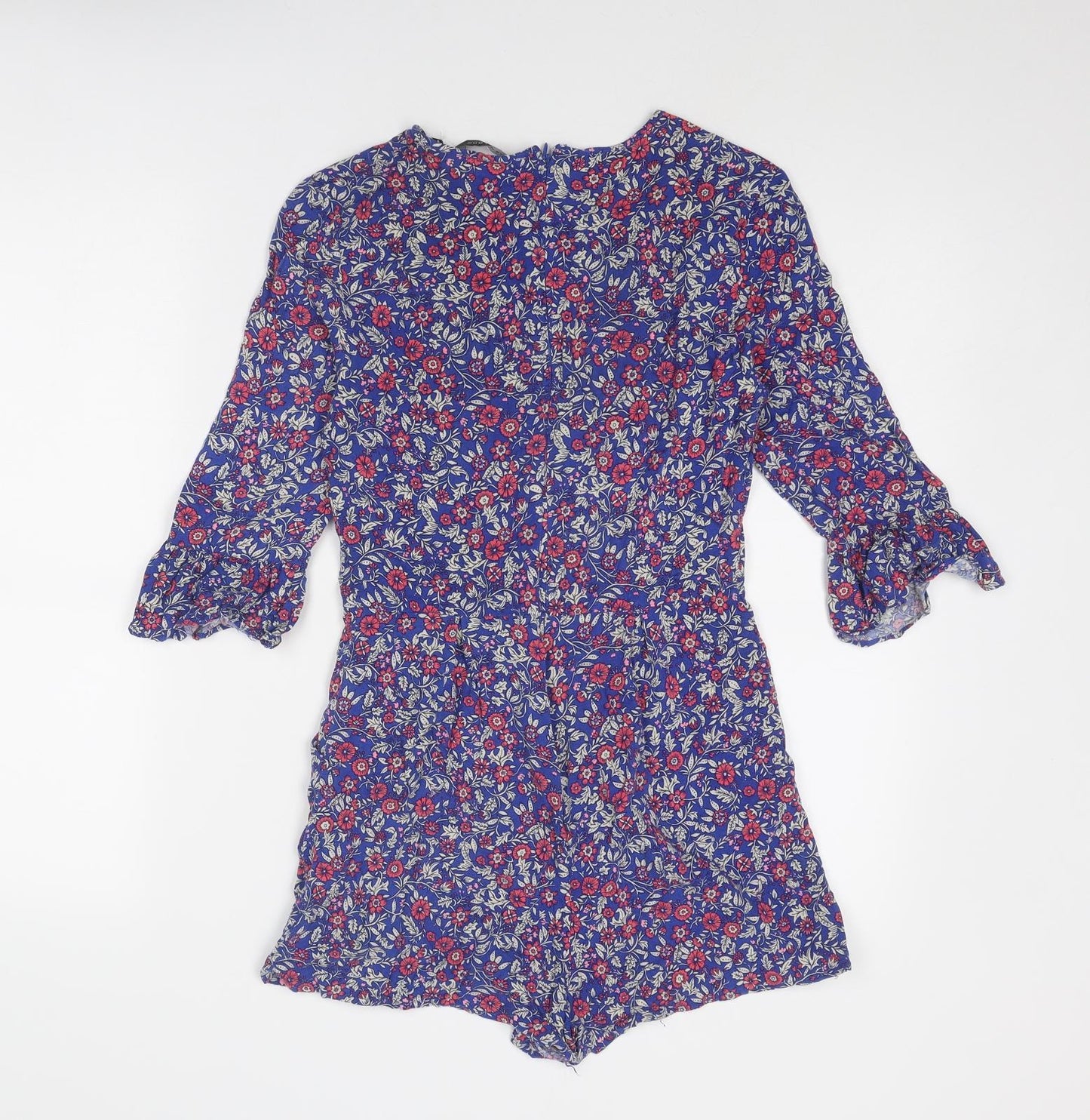 New Look Womens Blue Floral Viscose Playsuit One-Piece Size 8 Zip