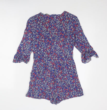 New Look Womens Blue Floral Viscose Playsuit One-Piece Size 8 Zip